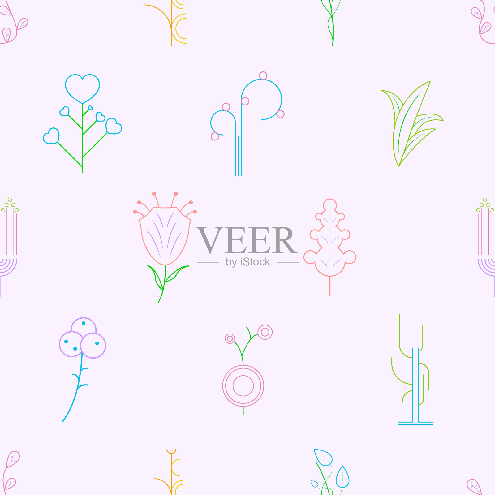 涂鸦无缝图案植物分支植物叶子草本自然背景装饰矢量设计风格印花纺织品，服装，礼品包装，墙纸，粉彩插画图片素材