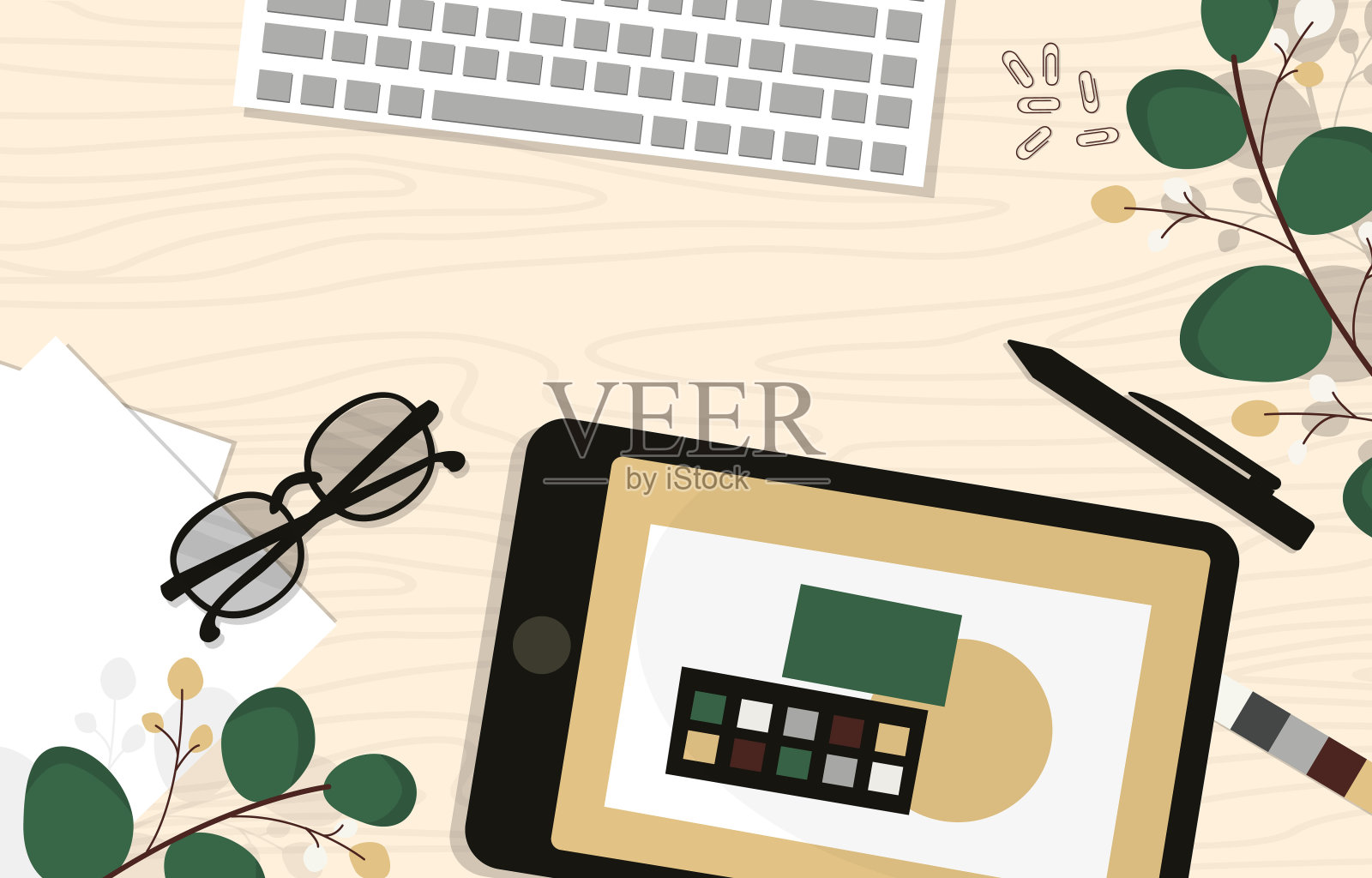 图形设计师数字图形绘制工具顶视图平面设计插图插画图片素材