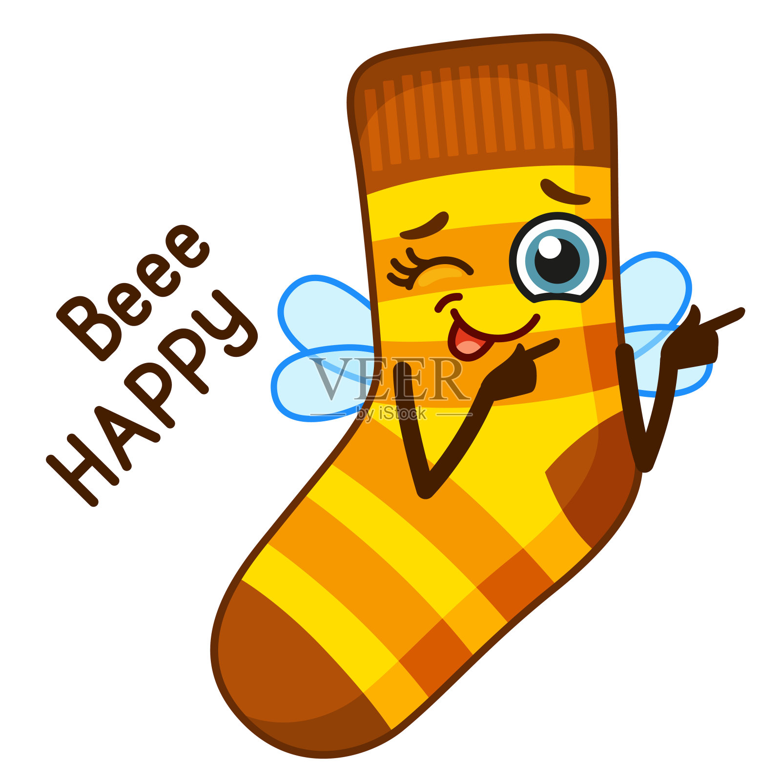 向量的贴纸。卡通风格的快乐表情袜子插画图片素材