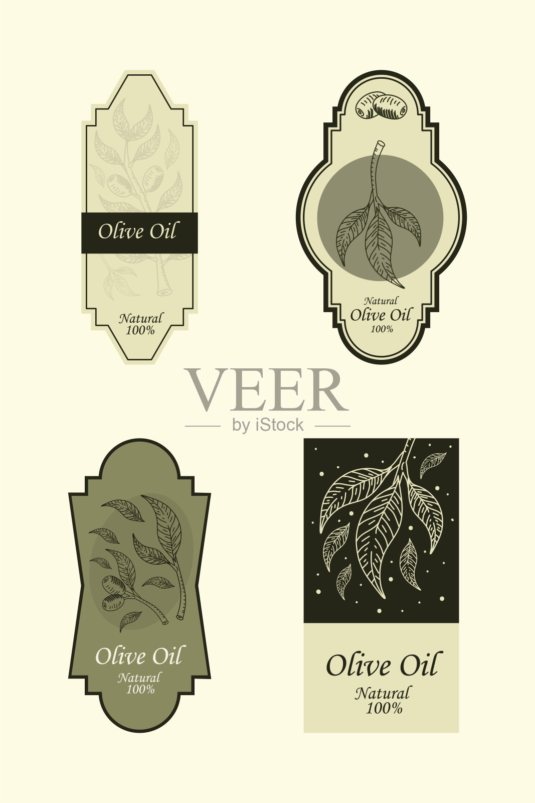 一套橄榄油标签插画图片素材