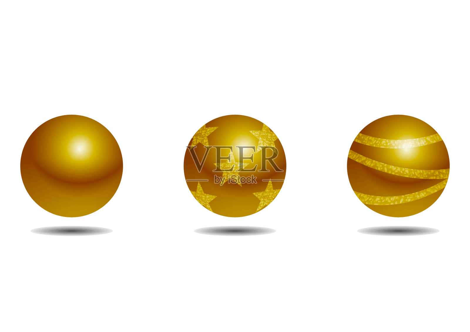 闪光金属球插图集(白色背景，矢量，裁剪)插画图片素材