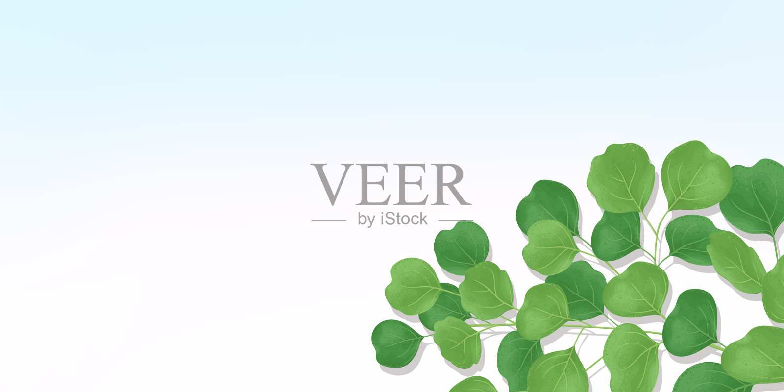 蓝色的天空背景与叶子，矢量插图，横幅大小插画图片素材