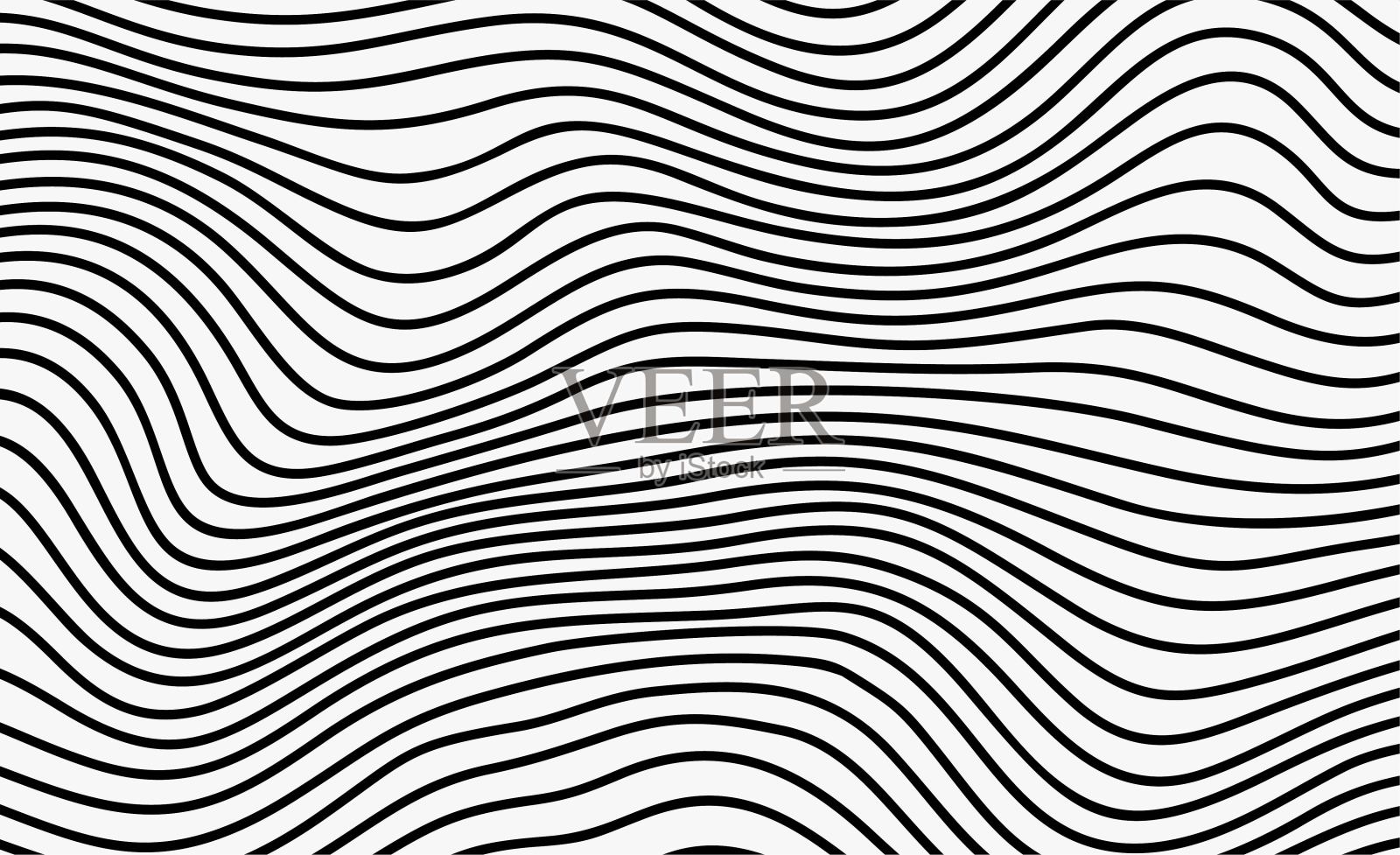 抽象。海浪。白色背景上的黑线。插画图片素材