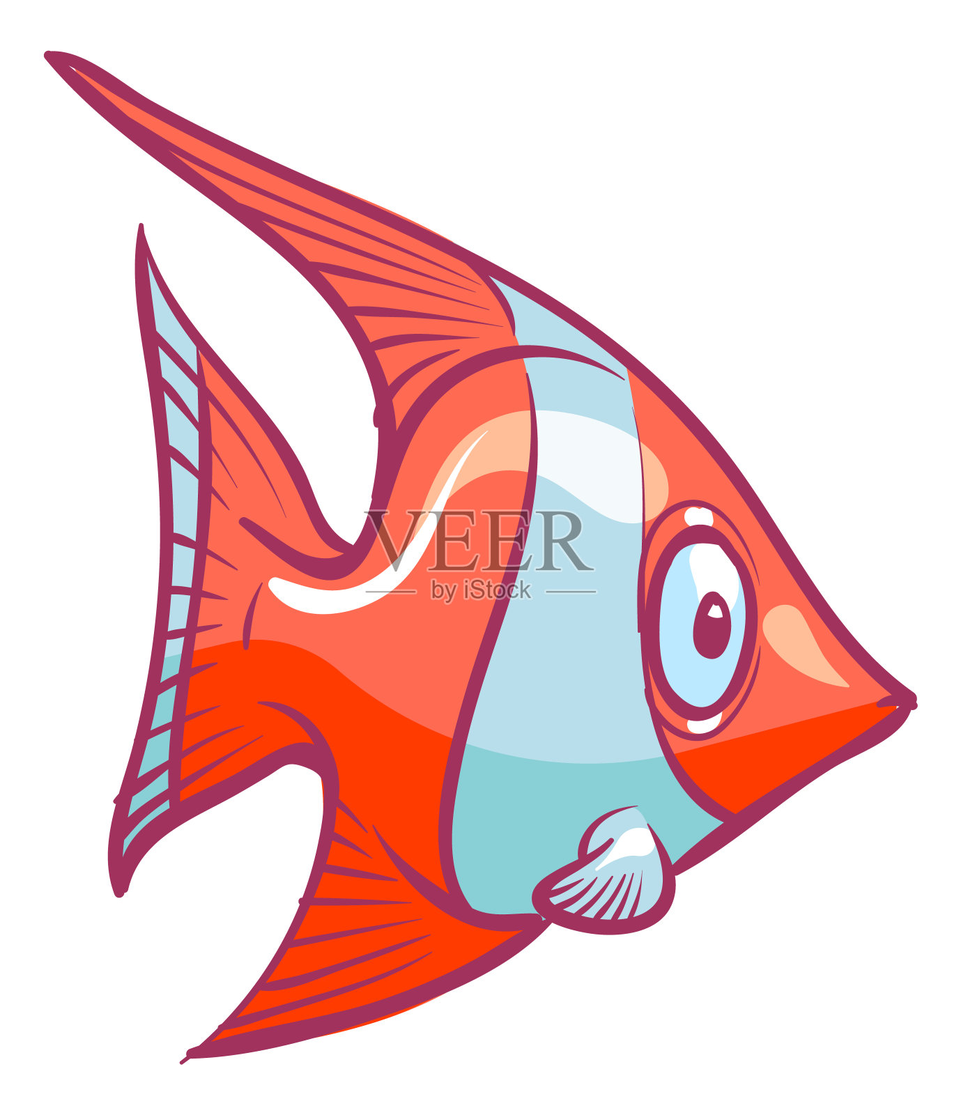红色的神仙鱼。有趣的卡通鱼。孩子水族馆吉祥物插画图片素材