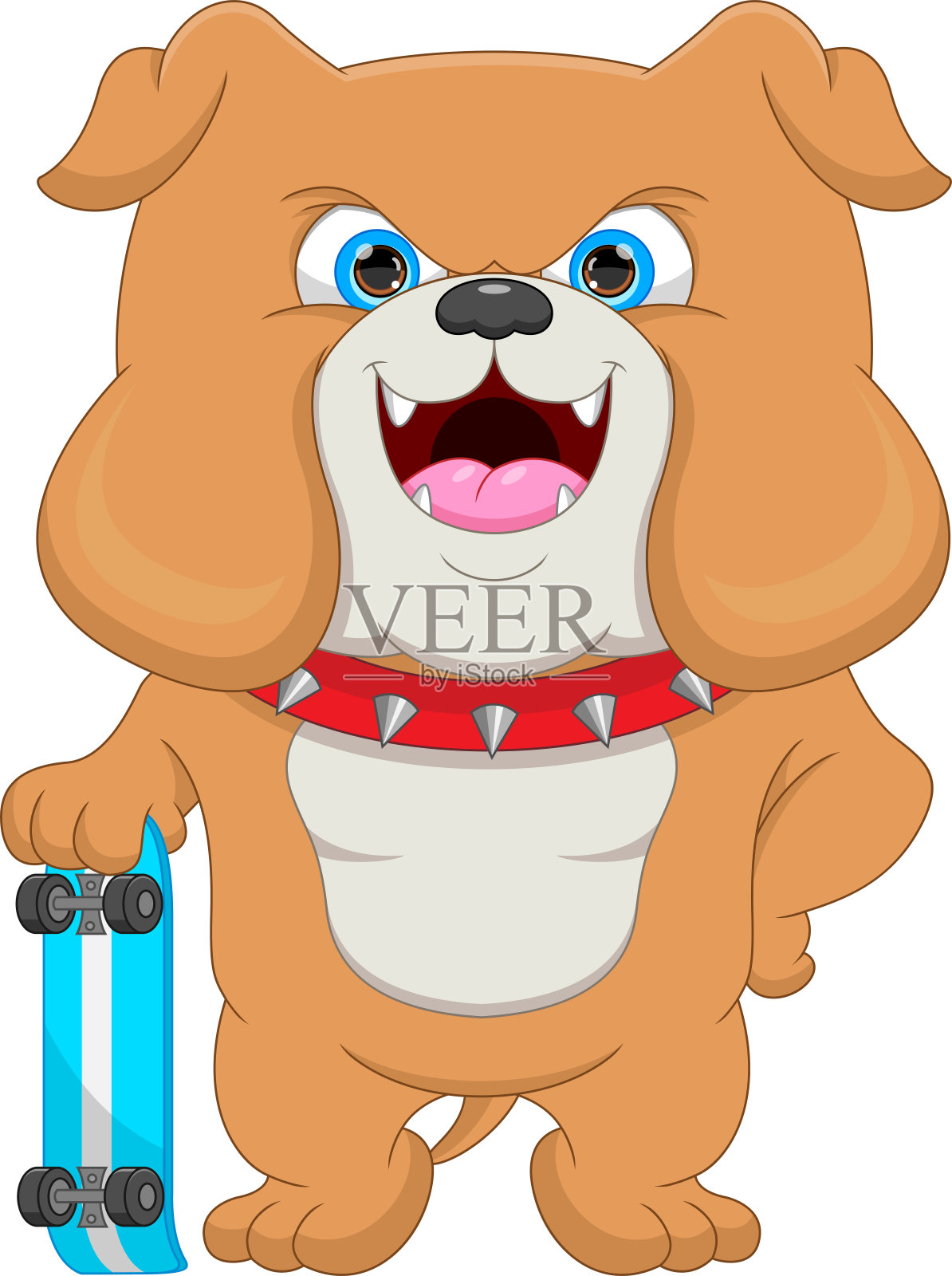 可爱的牛头犬和滑板卡通设计元素图片