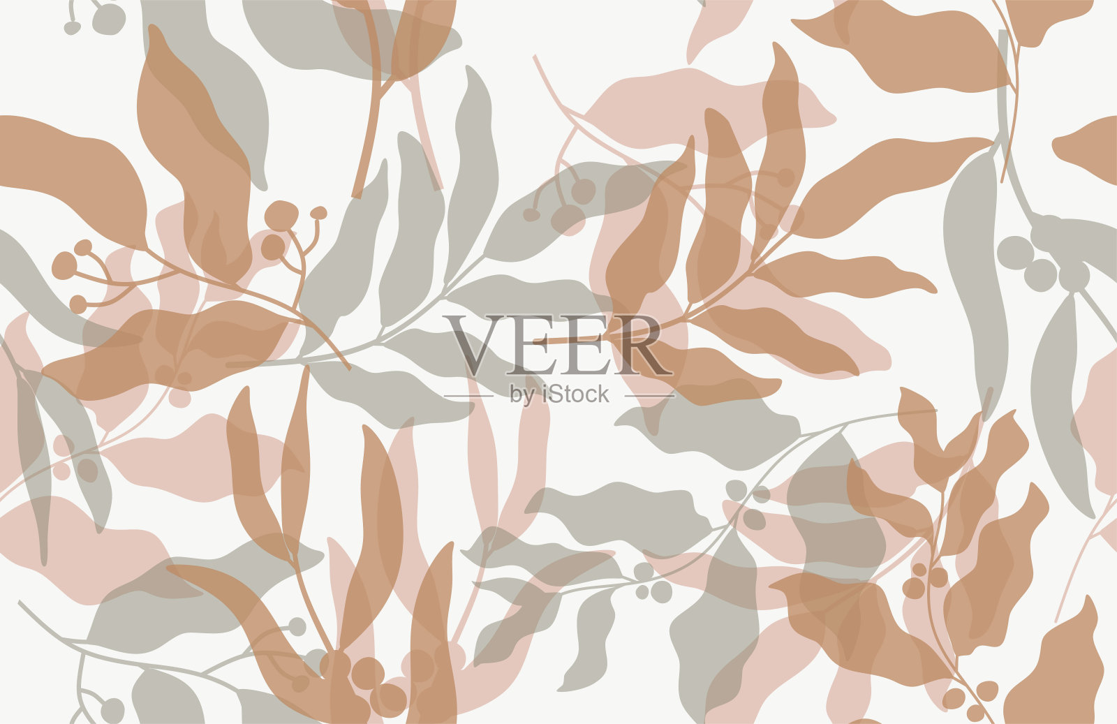 热带叶和花手绘无缝图案。插画图片素材