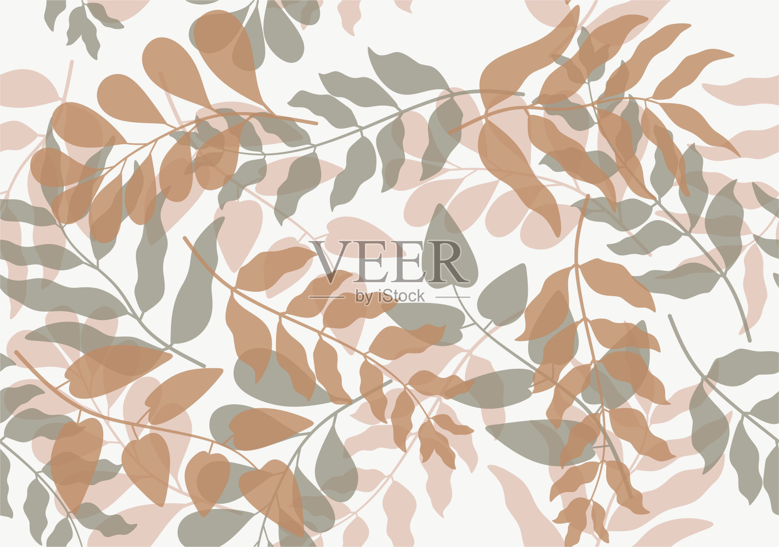 热带叶和花手绘无缝图案。插画图片素材