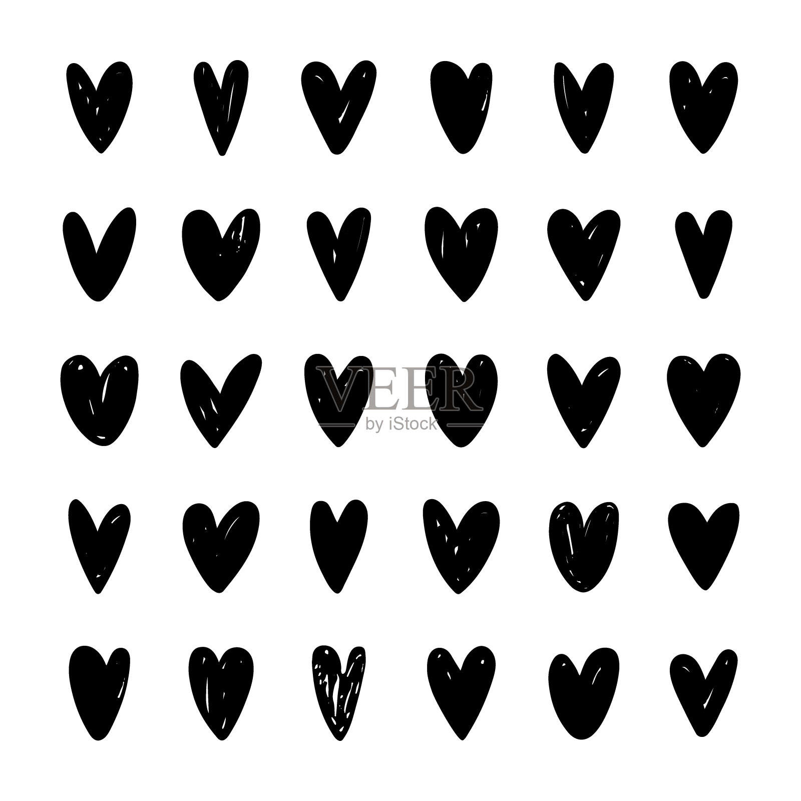 一套手绘的心。情人节。插画图片素材