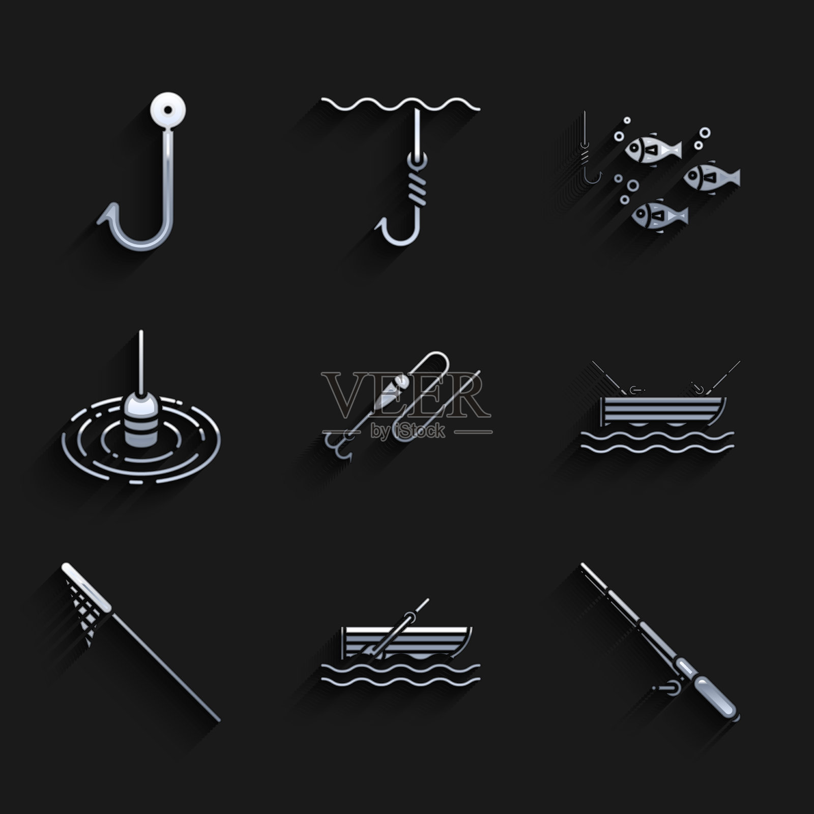 放好鱼钩和浮舟桨图标素材