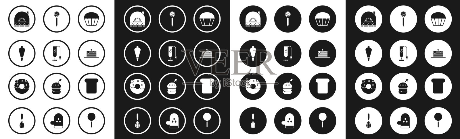 设置松饼搅拌机糕点袋装饰蛋糕图标素材