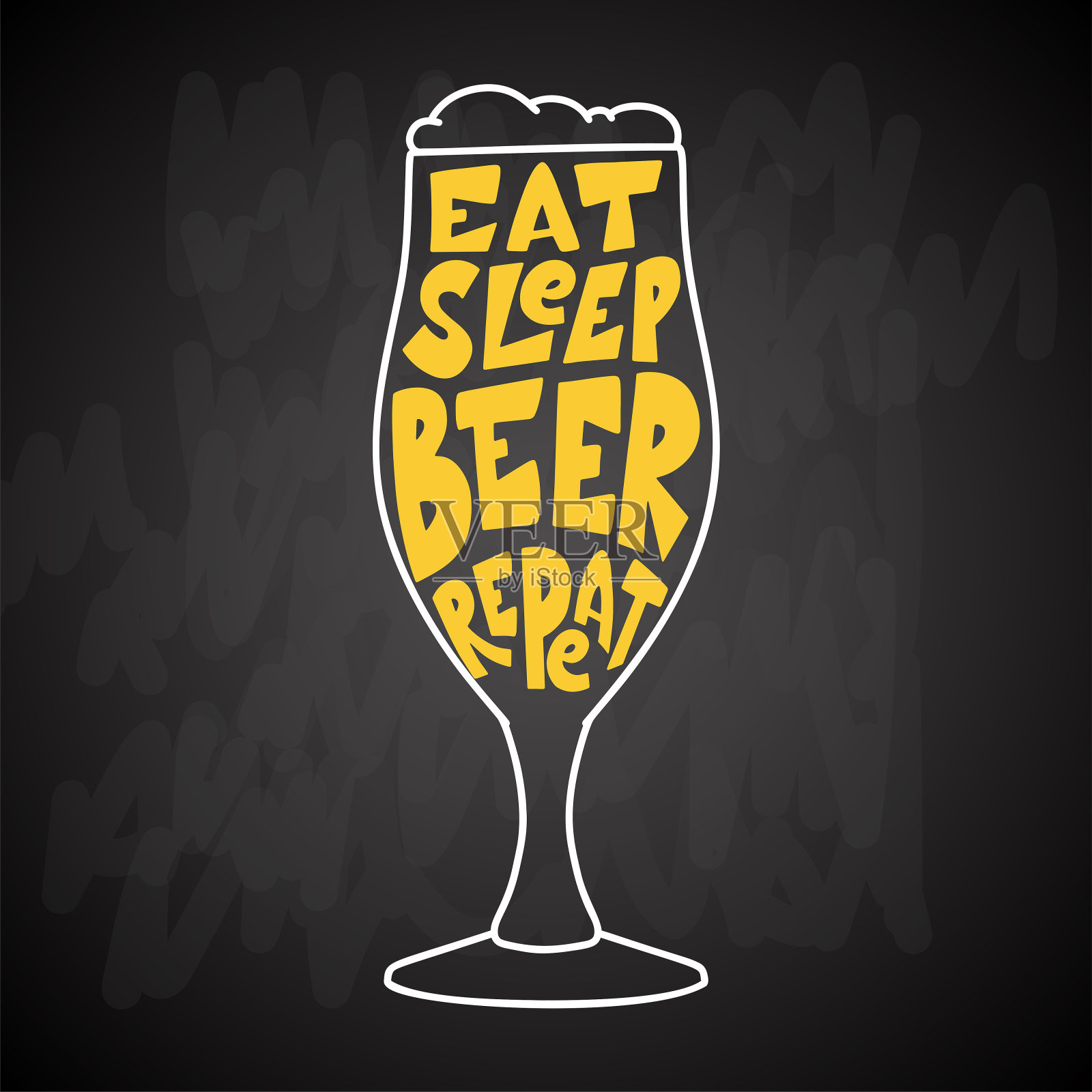 关于酒吧手写啤酒的有趣励志名言。手绘复古海报与马克杯。矢量图插画图片素材