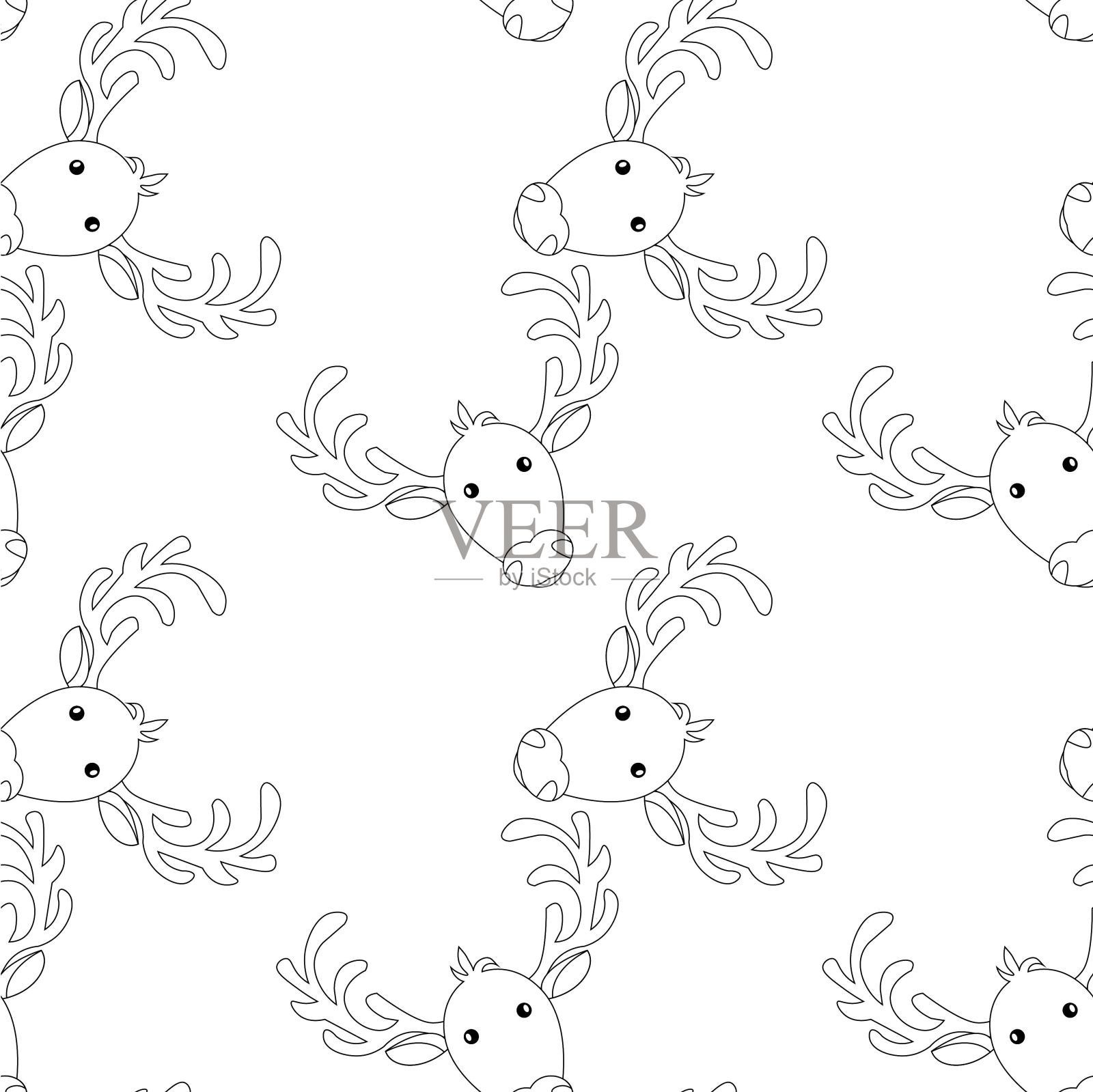 卡通驯鹿单色无缝图案艺术设计股票矢量插图插画图片素材
