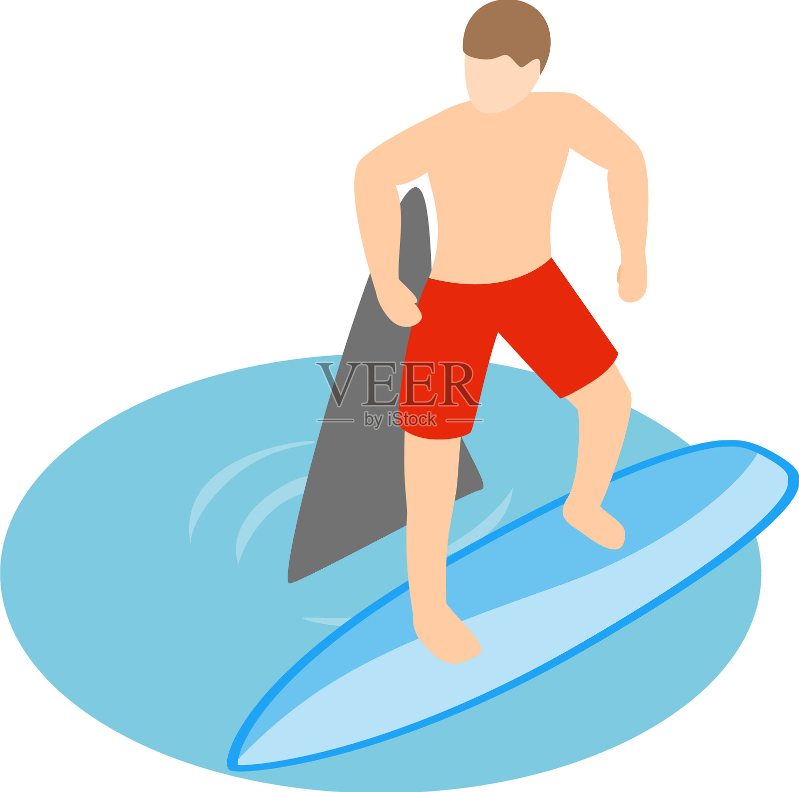 极限运动图标等距冲浪男孩插画图片素材