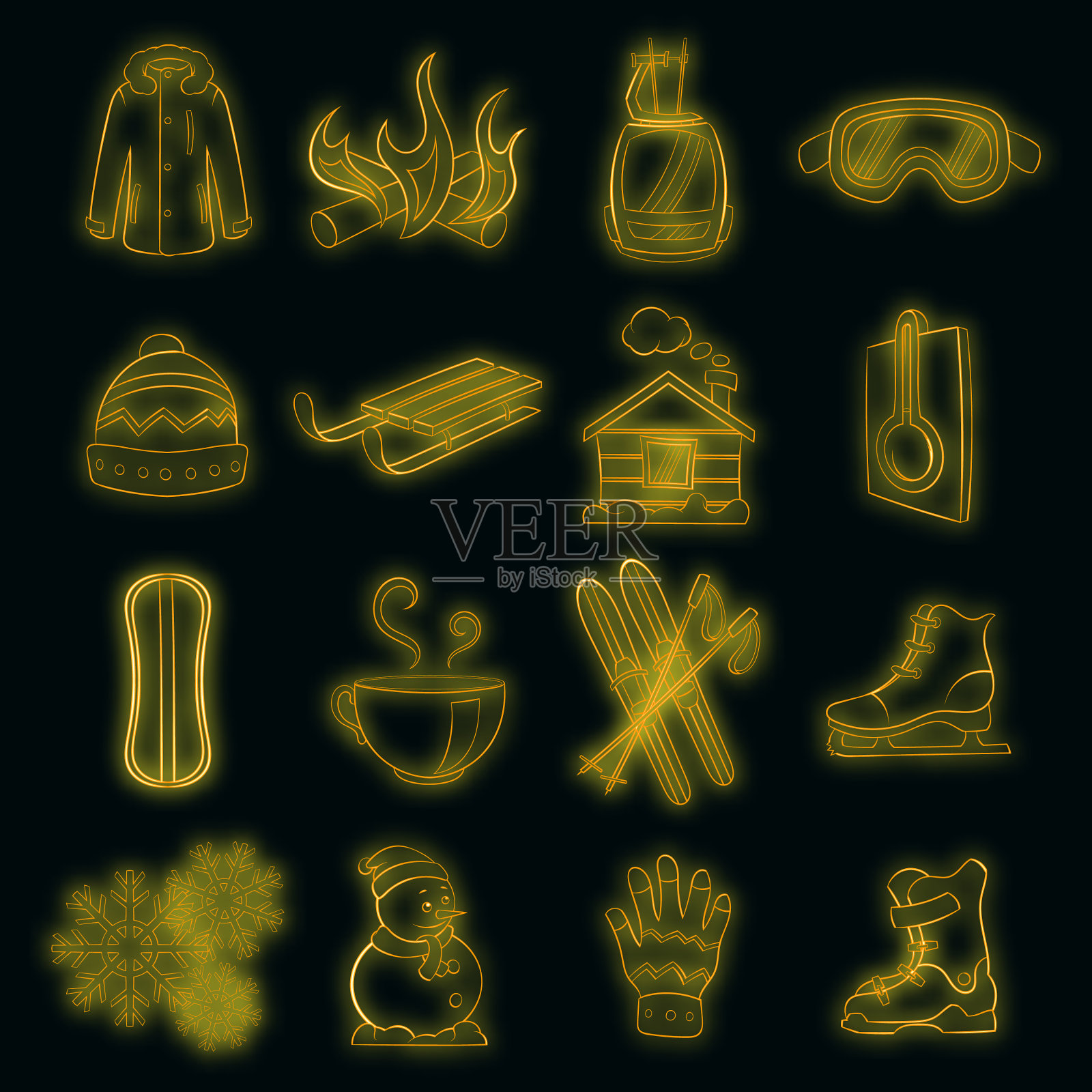 冬季图标设置霓虹灯图标素材