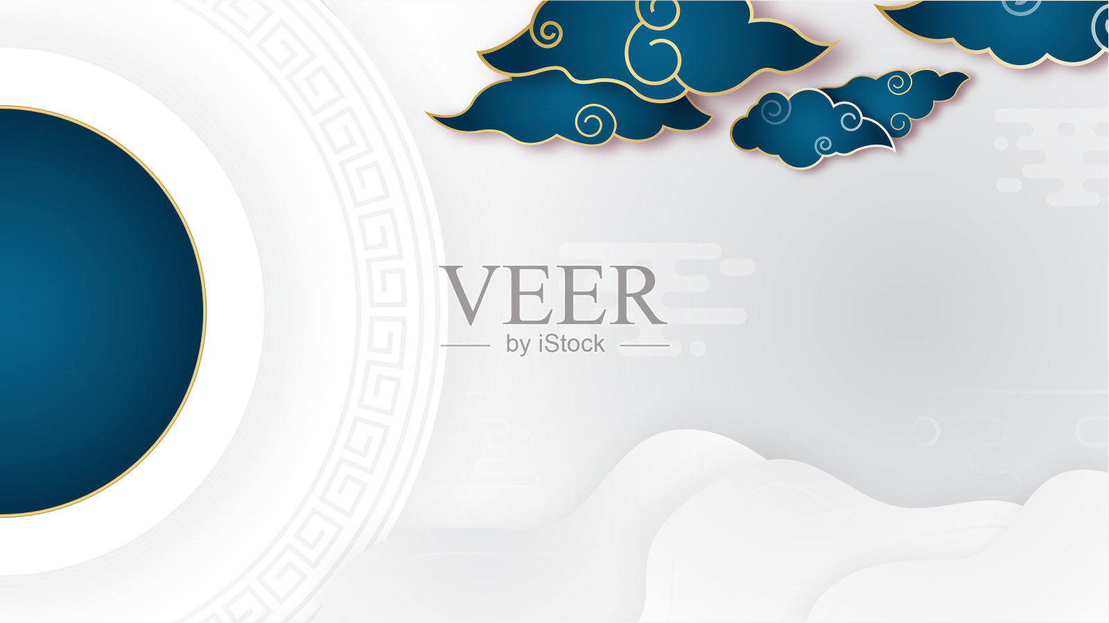 中国新年纸风格白色蓝色金色中国设计背景插画图片素材