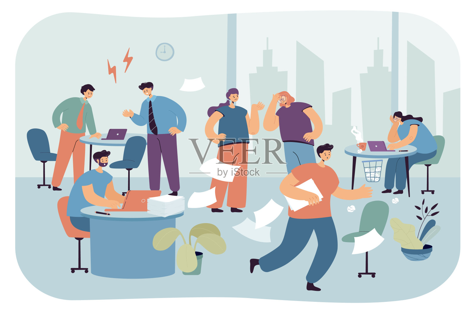 商务人士在办公室工作场所的组织问题插画图片素材