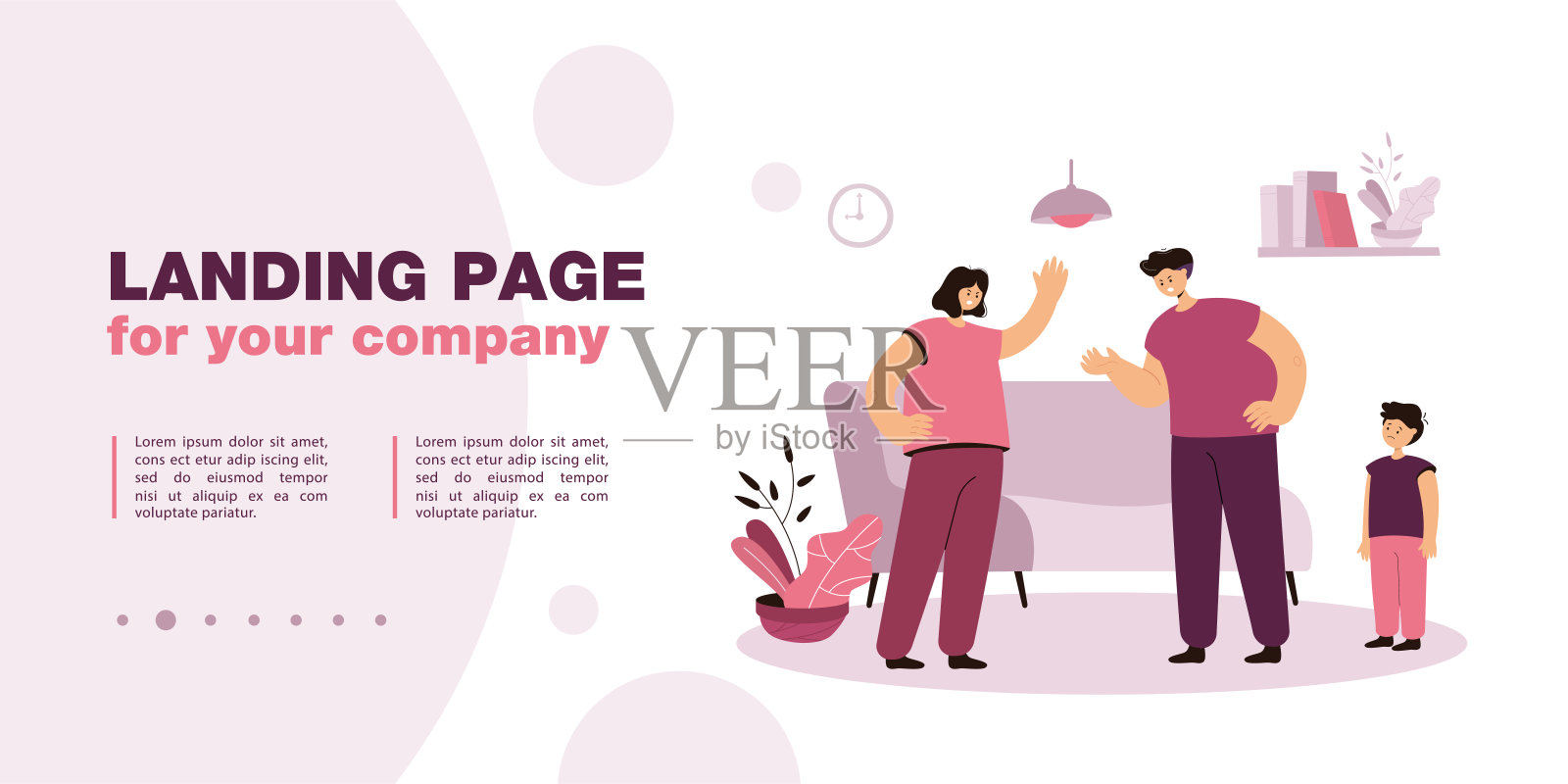 愤怒的丈夫和妻子在孩子面前收拾东西设计模板素材