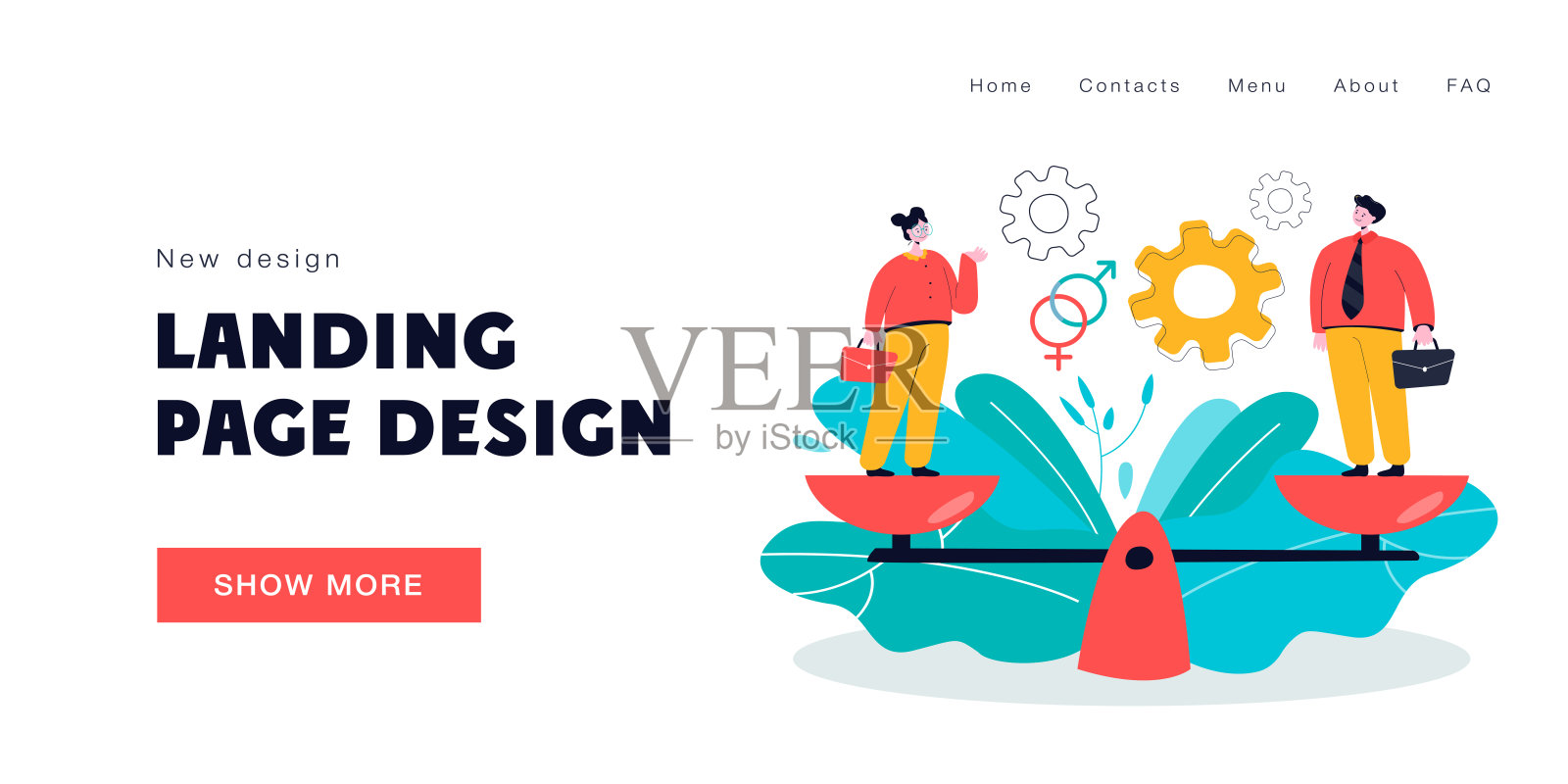 小人站在天平上称量盘子插画图片素材