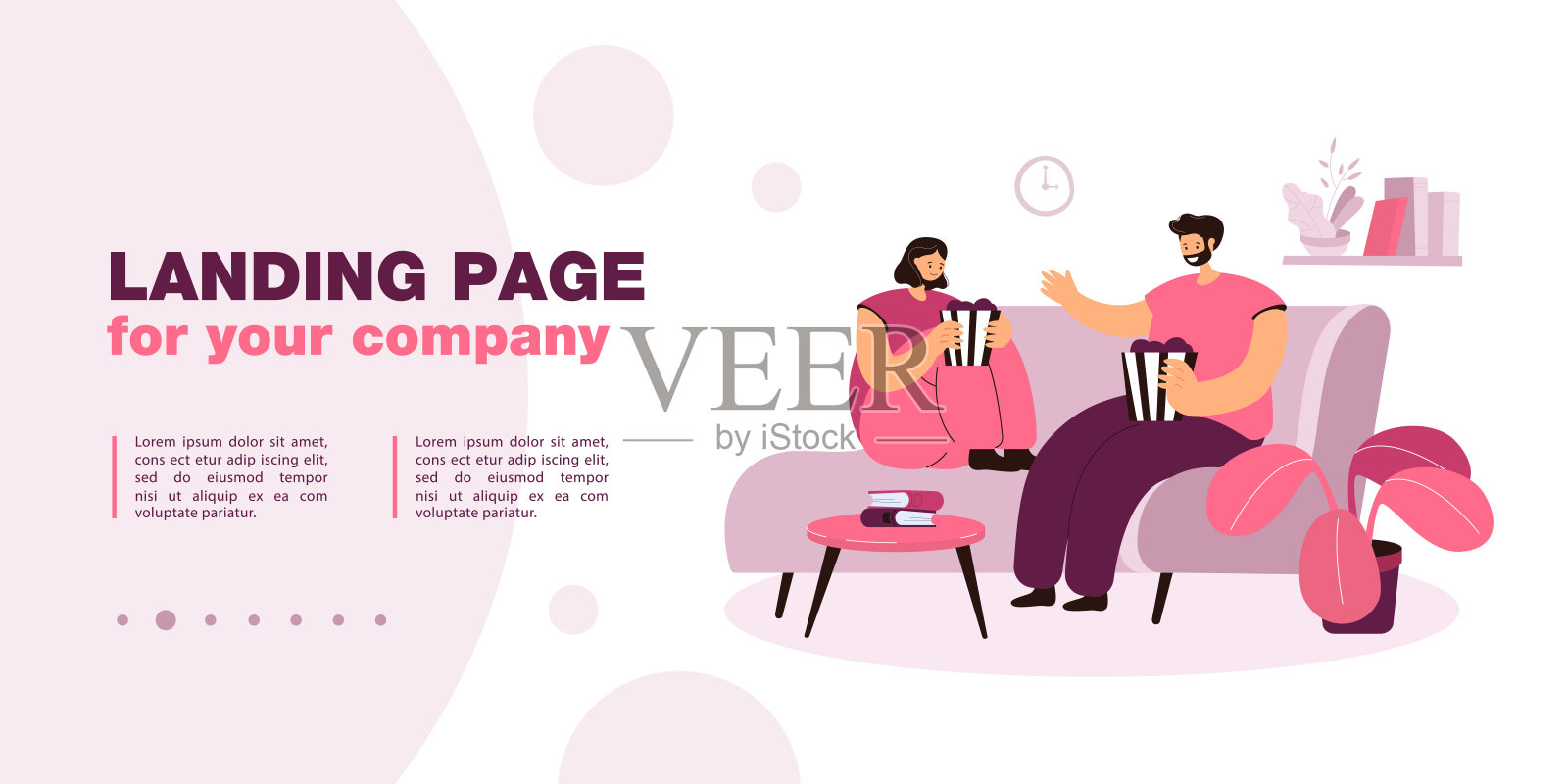 一对情侣在电视机前舒适的沙发上放松设计模板素材