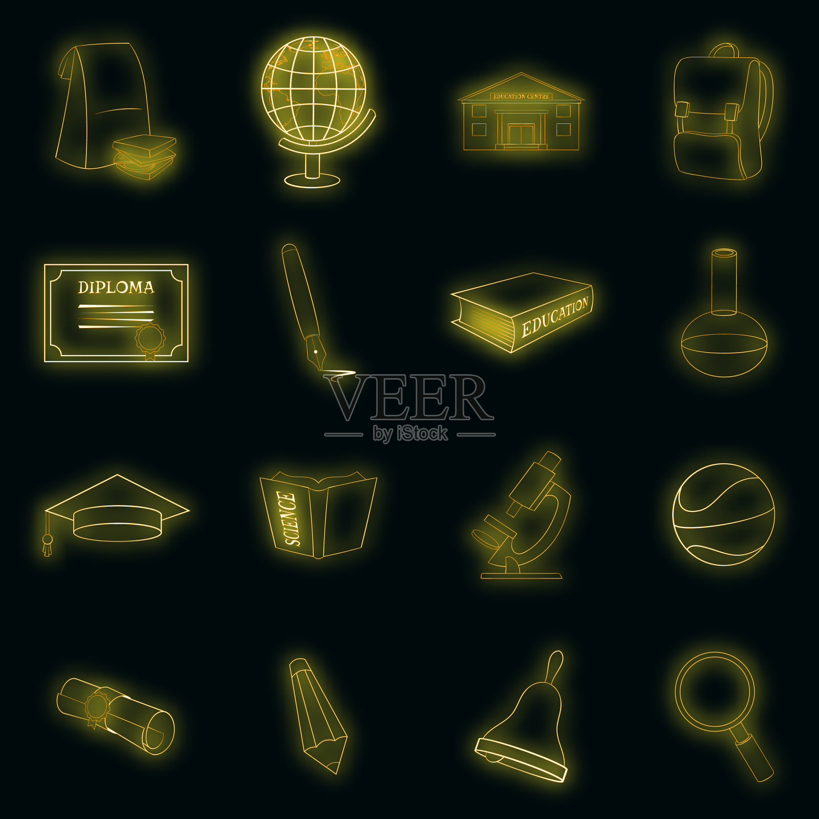 教育图标设置霓虹灯图标素材