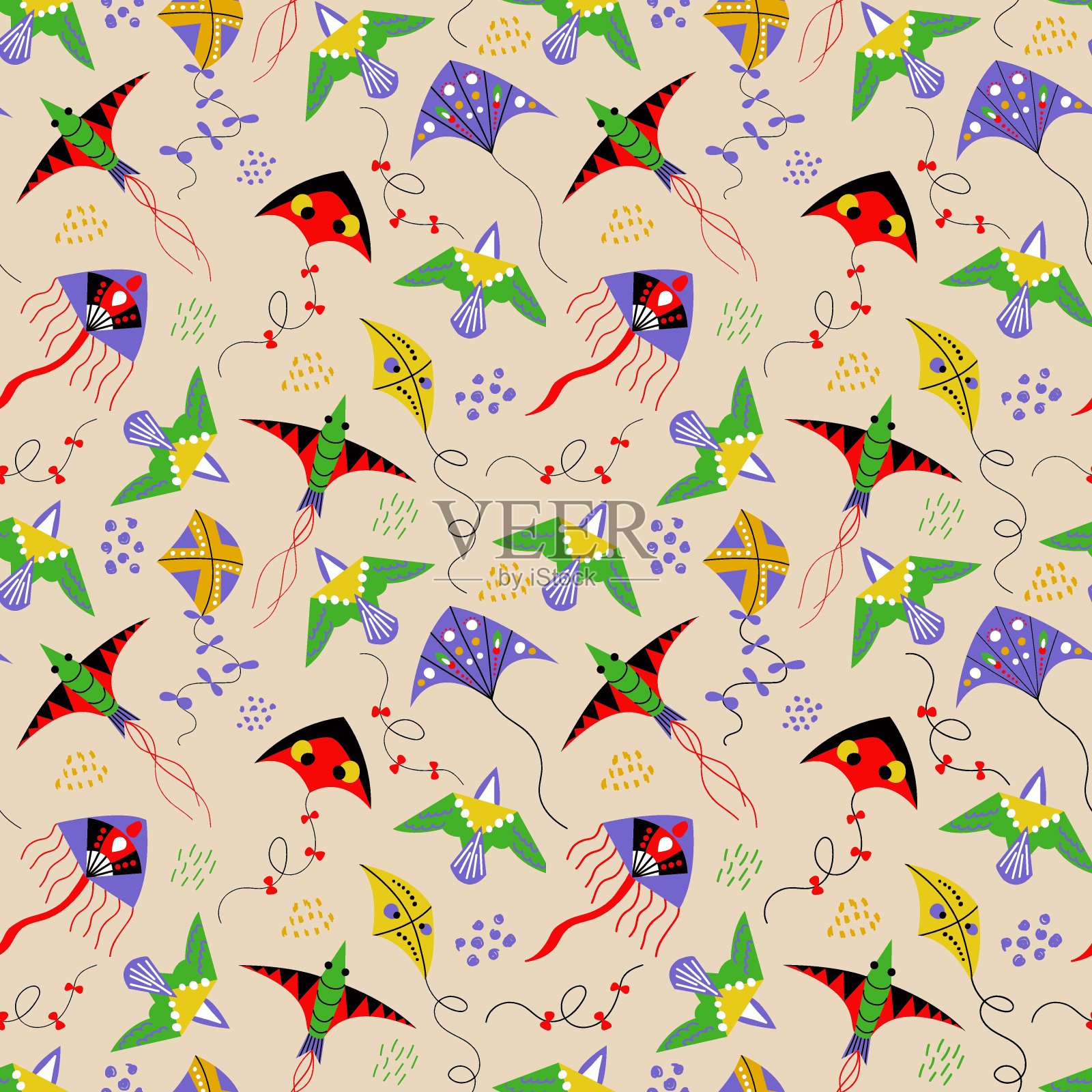 无缝的风筝图案。布料，纺织品，壁纸，包装的设计。插画图片素材