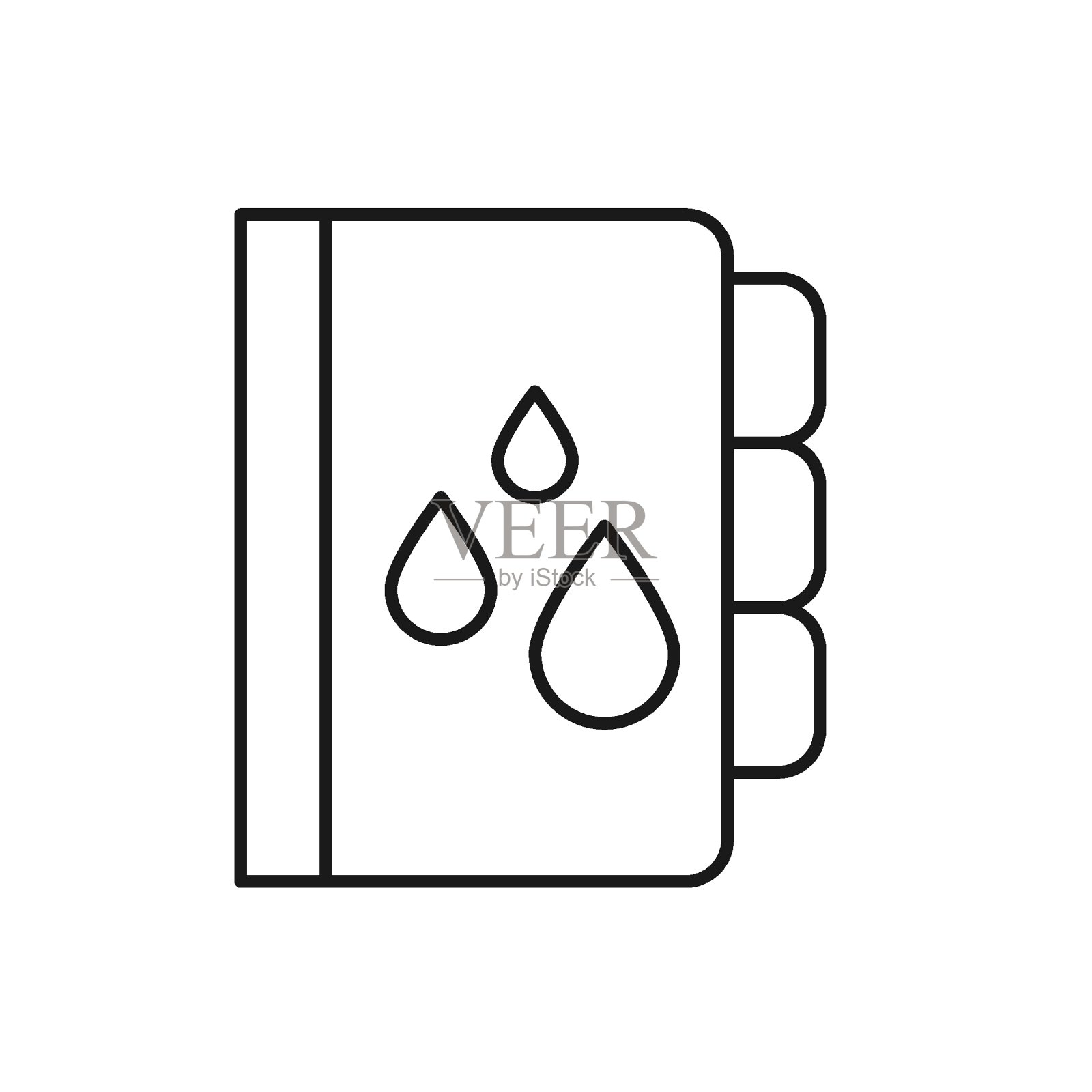 矢量轮廓符号适用于网页，网站，商店，商店，社交网络。可编辑的中风。线图标水滴在书的封面上图标素材