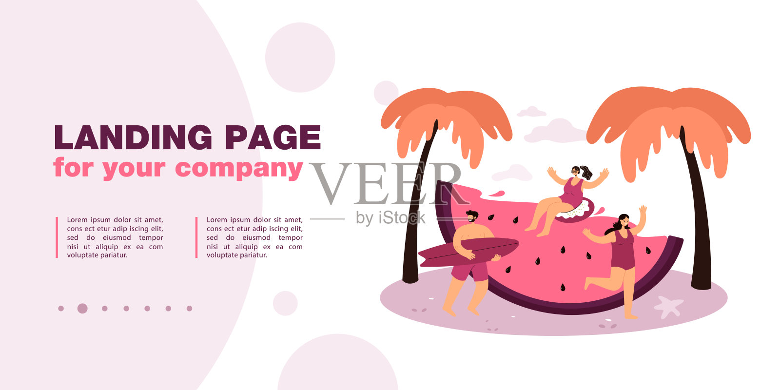 沙滩上的年轻人拿着大西瓜插画图片素材