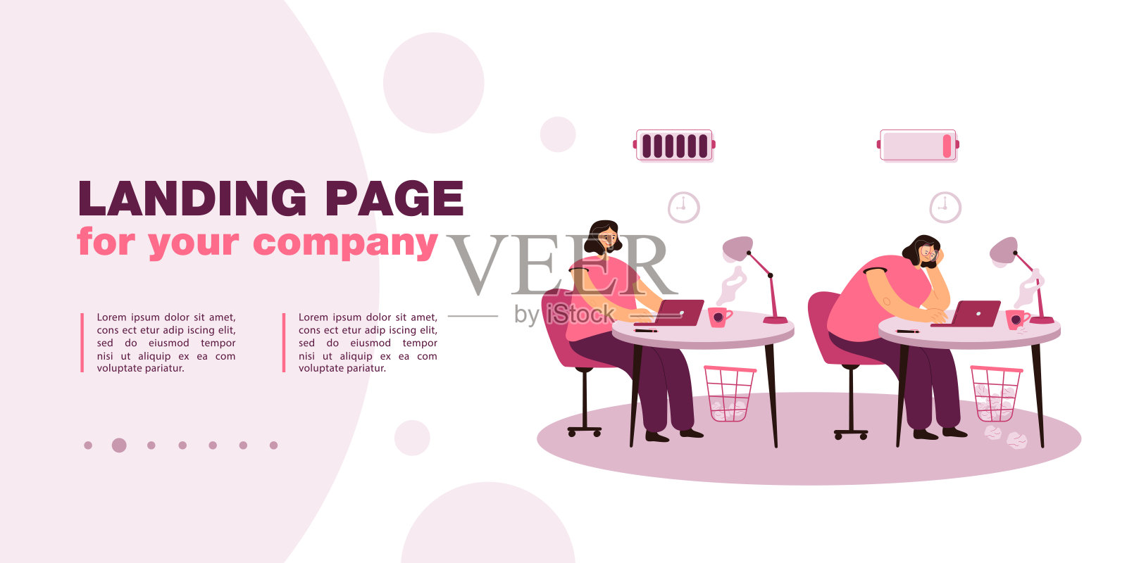 在办公室工作的活跃或疲惫的妇女插画图片素材