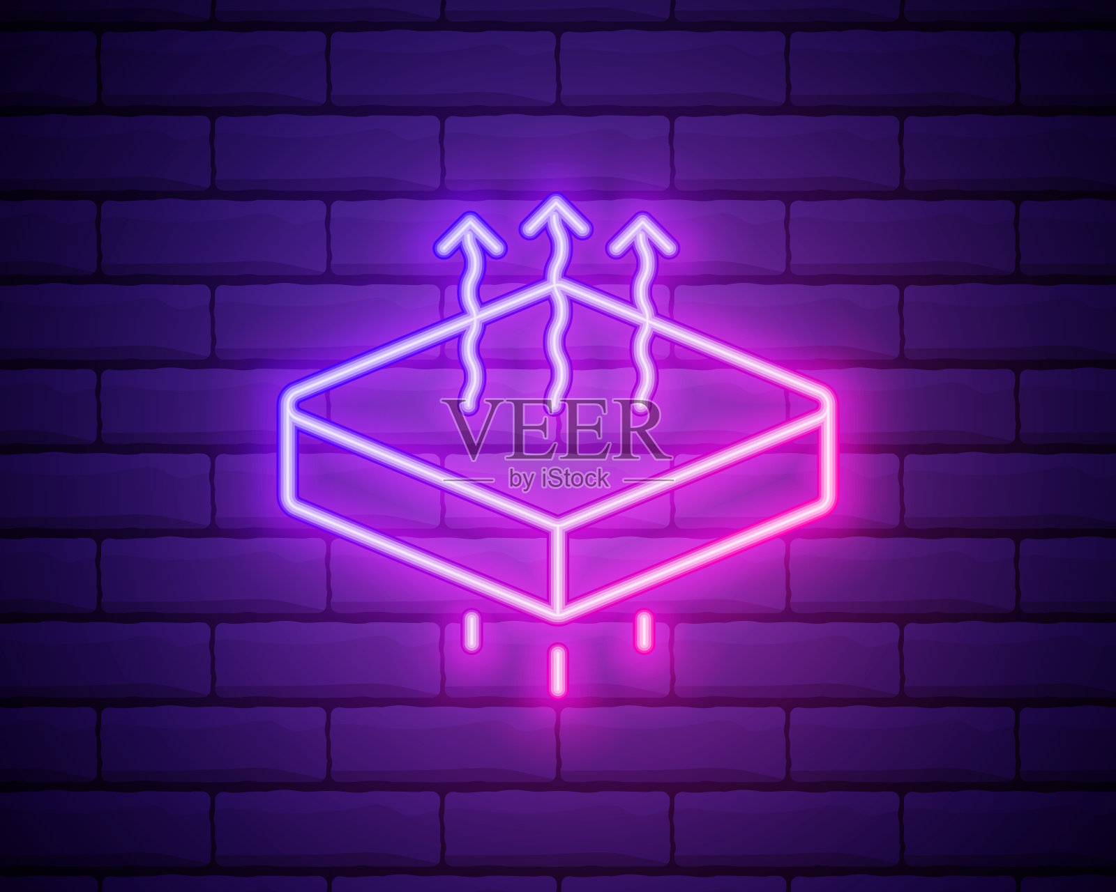 骨科床垫霓虹灯图标。记忆海绵，乳胶，内弹簧床垫。床上用品。向量孤立的插图插画图片素材