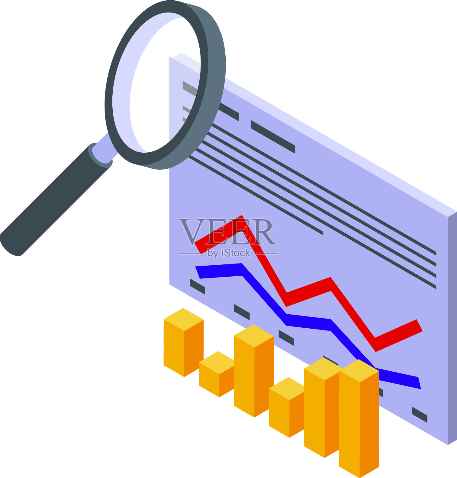 报告数据图标等距业务插画图片素材