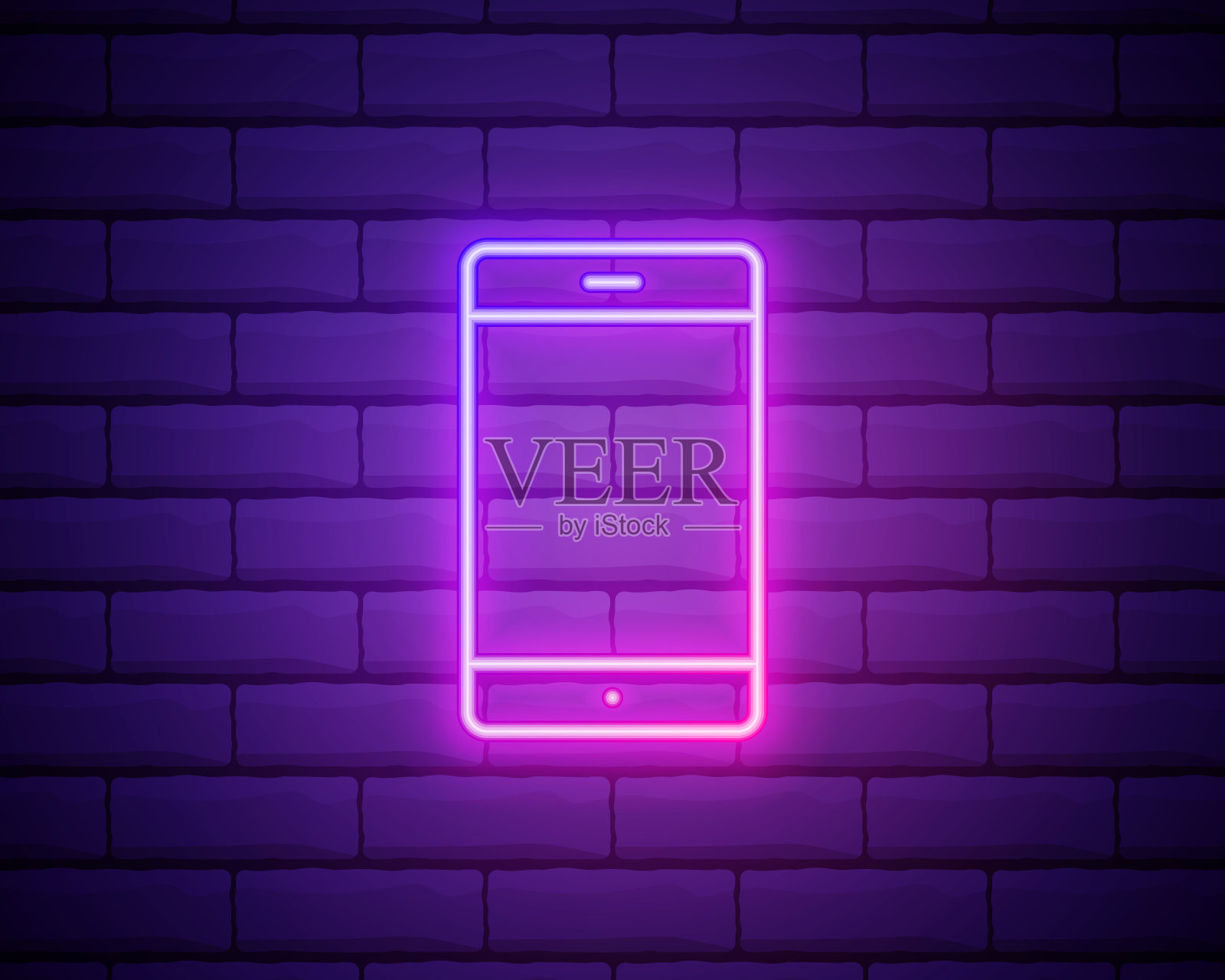 手机霓虹灯。小工具的图标。矢量插图设计。技术概念孤立于砖墙背景上插画图片素材