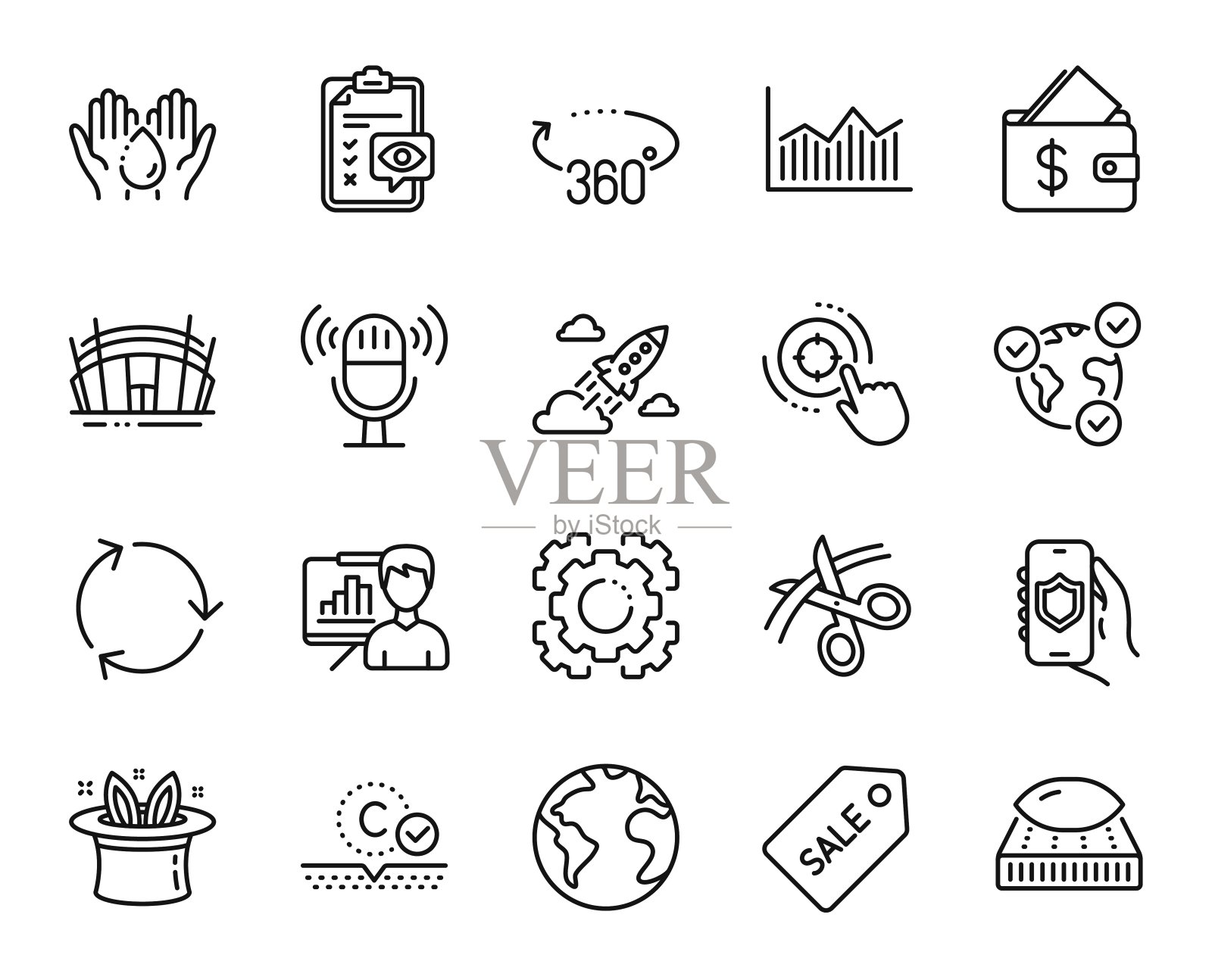 向量集回收，眼睛清单和洗手线图标集。向量图标素材