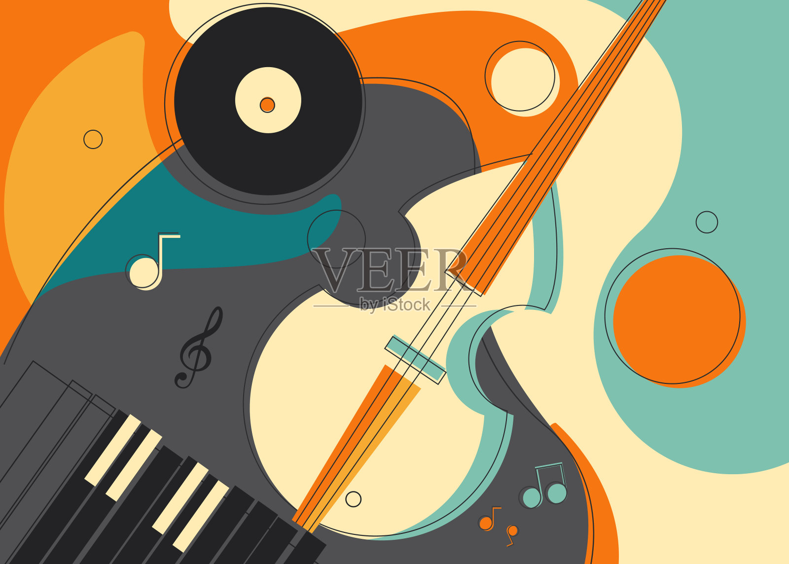 班纳带着小提琴和钢琴。插画图片素材