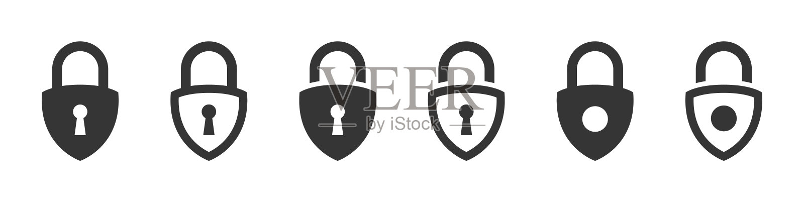 锁图标集合。概念上的锁的迹象。挂锁平面和线性风格。矢量图标图标素材