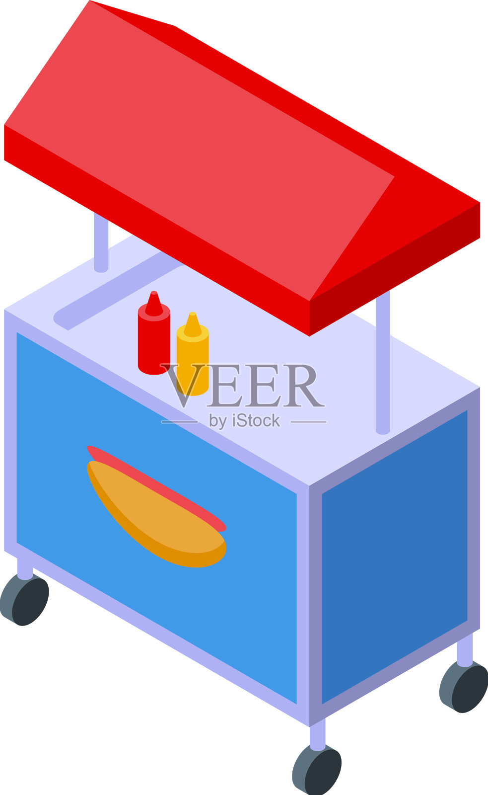 热狗车图标等距咖啡馆街插画图片素材