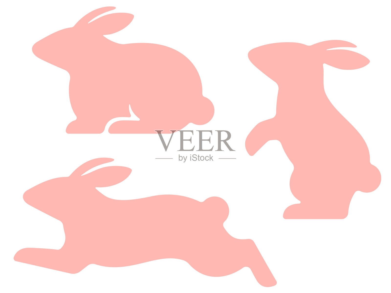 在各种姿势的粉红色兔子的插图集设计元素图片