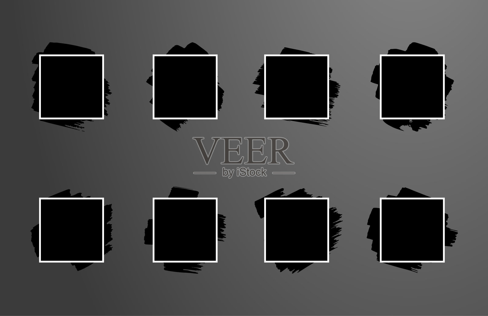 一套方形框架与画笔绘制纹理。画笔描边横幅。向量EPS 10。插画图片素材