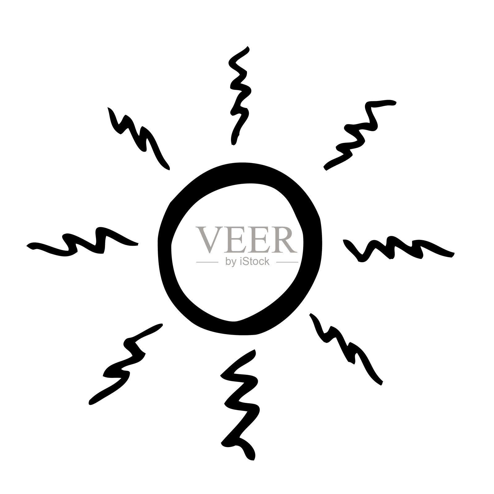 简单矢量手绘草图的太阳爆发，太阳爆发，孤立在白色插画图片素材