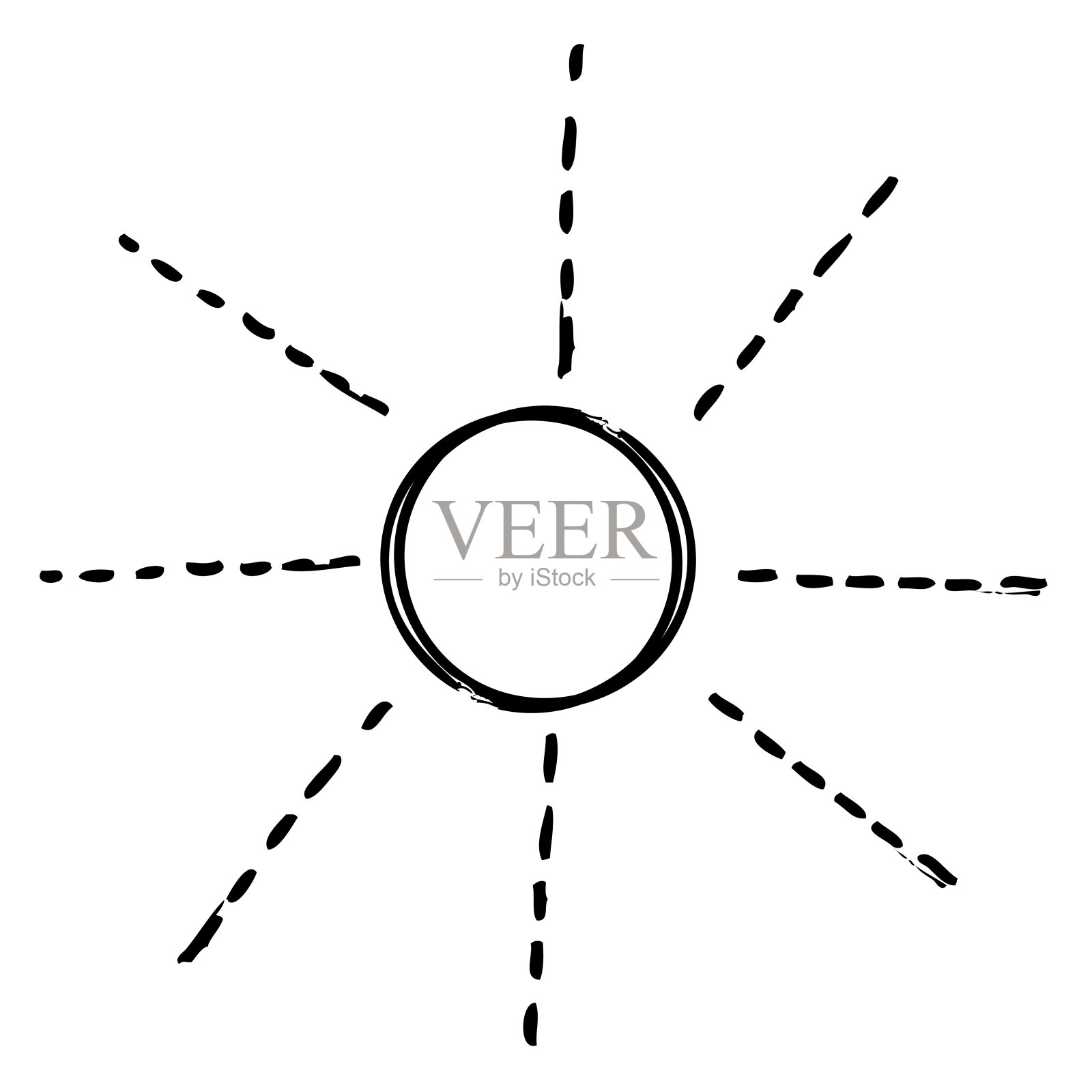 简单矢量手绘草图的太阳爆发，太阳爆发，孤立在白色插画图片素材