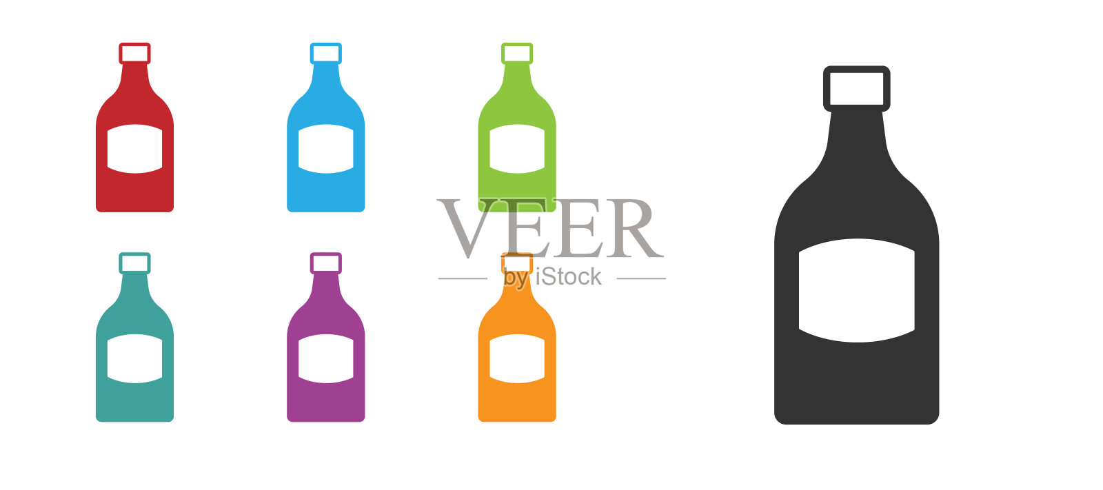 黑色啤酒瓶图标孤立在白色背景上。设置图标丰富多彩。向量图标素材