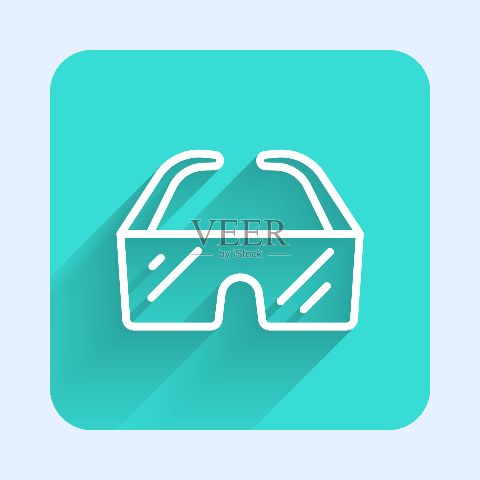 白线安全护目镜图标隔离与长阴影。绿色广场按钮。向量插画图片素材