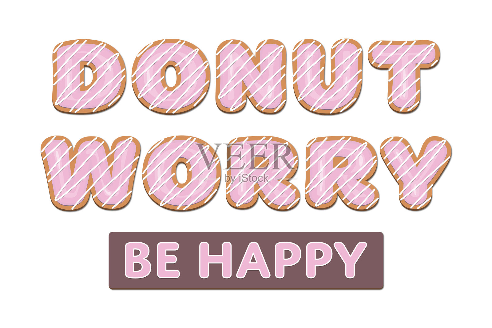 甜甜圈担心快乐有趣的甜甜圈报价可爱的印刷与粉红色釉面甜甜圈字母设计元素图片