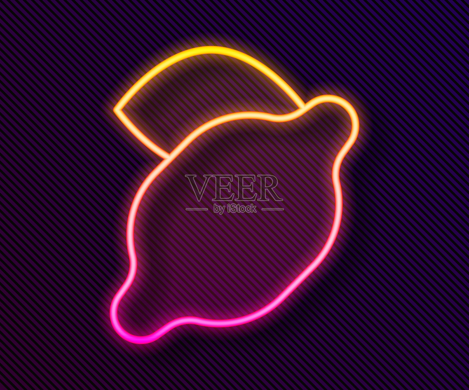 发光霓虹灯线赌场老虎机与柠檬符号图标孤立在黑色背景。赌博游戏。向量插画图片素材