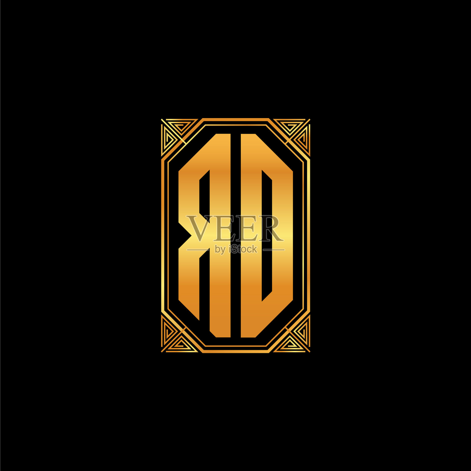 Ro标志字母几何金色风格插画图片素材