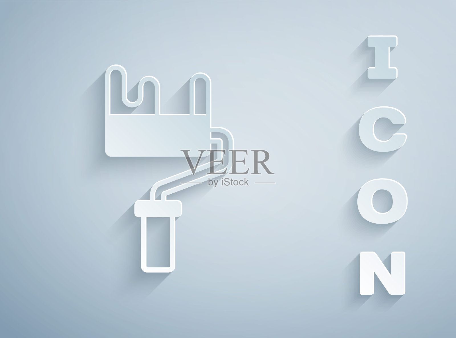 纸剪漆滚筒刷图标孤立在灰色背景上。纸艺术风格。向量插画图片素材