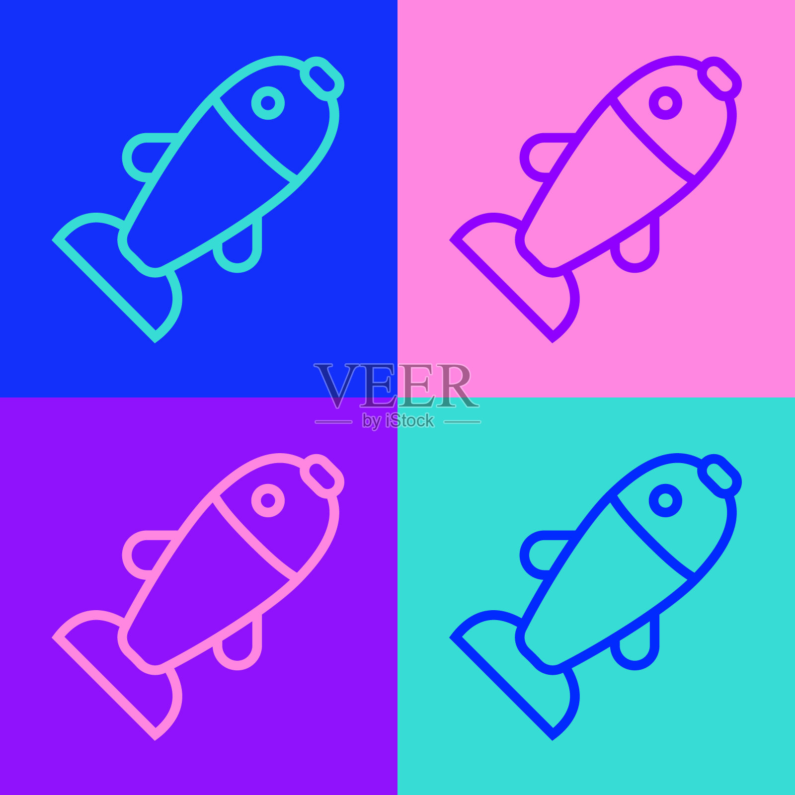 流行艺术线鱼图标孤立的颜色背景。向量插画图片素材