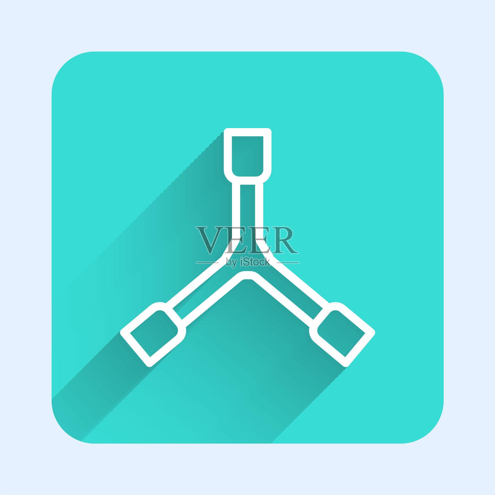 白线滑板y工具图标孤立与长阴影背景。绿色广场按钮。向量插画图片素材