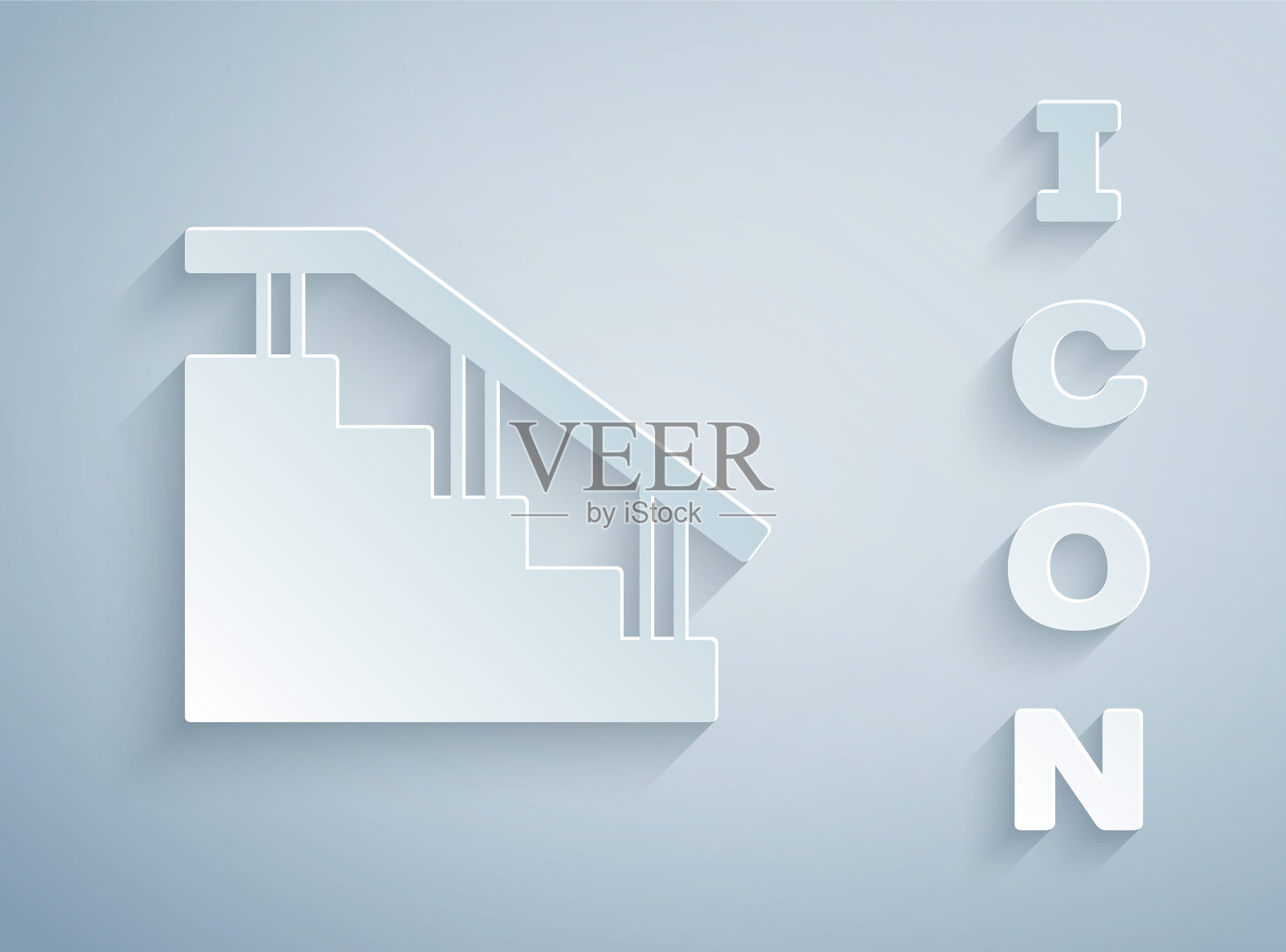 剪纸滑板楼梯与轨道图标孤立在灰色背景。纸艺术风格。向量插画图片素材