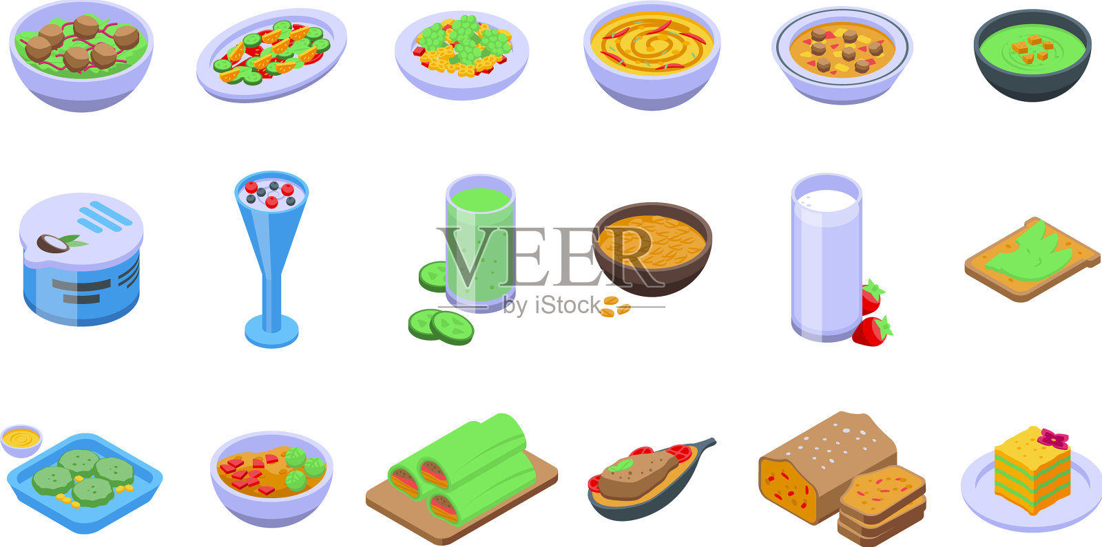 素食主义的图标，等距素食水果插画图片素材