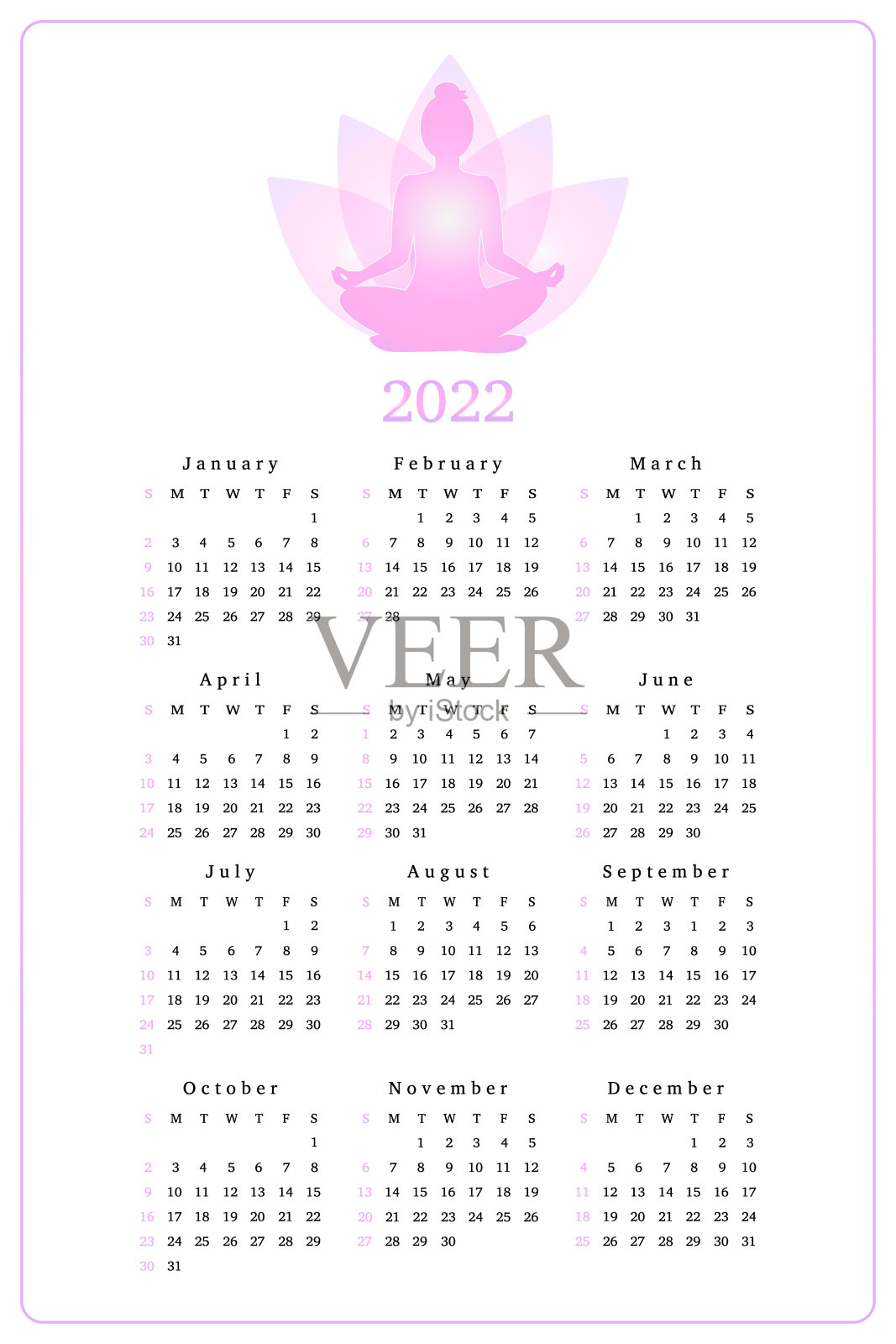 2022年垂直瑜伽日历设计模板素材